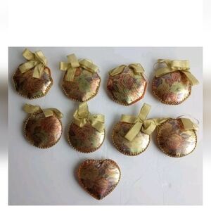 9 Victorian Rose Floral Fabric Gold Ornaments Mixed Shapes 3-3.5"  See D…